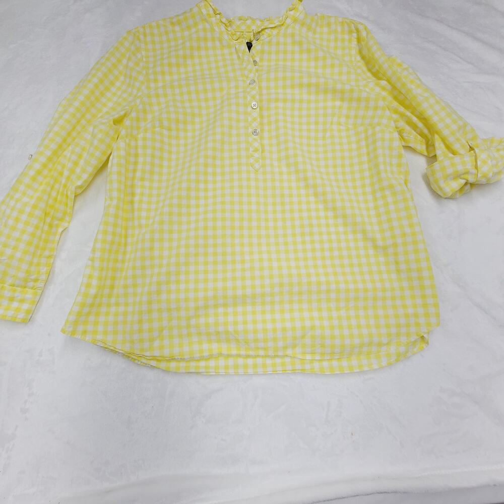 Talbots Yellow Gingham Blouse XLP Cotton Top Petite Plus Button Front Preppy - Picture 7 of 10